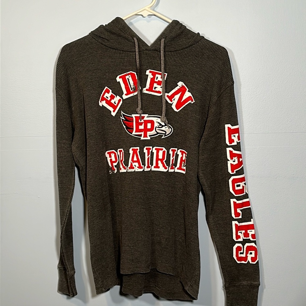 Long Sleeve Charcoal Gray w/ Eden Prairie Eagles logo in front and on sleeve